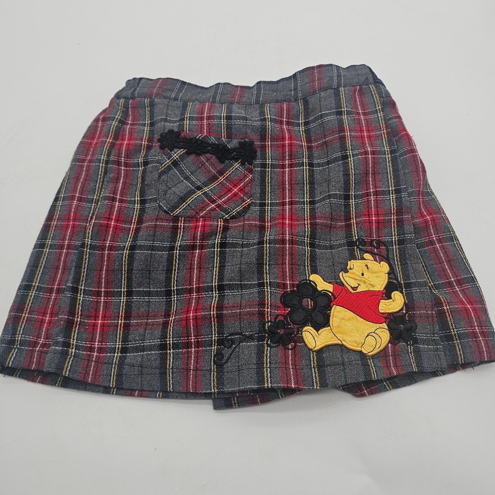 Vintage Pooh Little Girls 90s Plaid Skort Skirt Winnie The Pooh Preppy size 5